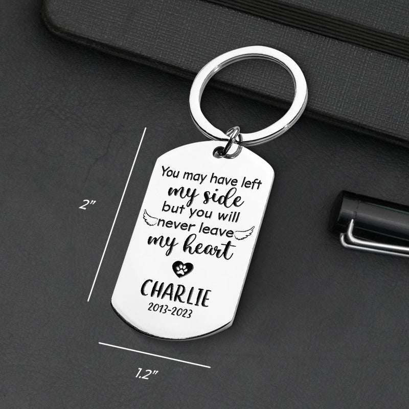 Custom Photo You Will Never Leave My Heart - Memorial Personalized Custom Keychain - Sympathy Gift For Pet Owners, Pet Lovers