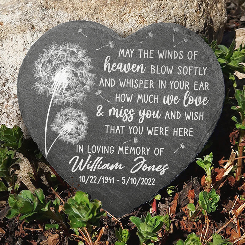 In Loving Memory Of - Memorial Personalized Custom Heart Shaped Memorial Stone - Sympathy Gift For Family Members