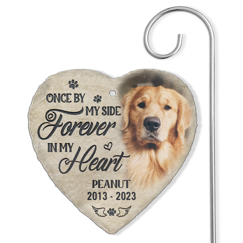 Custom Photo Once By My Side Forever In My Heart - Memorial Personalized Memorial Garden Slate & Hook - Sympathy Gift For Pet Owners, Pet Lovers