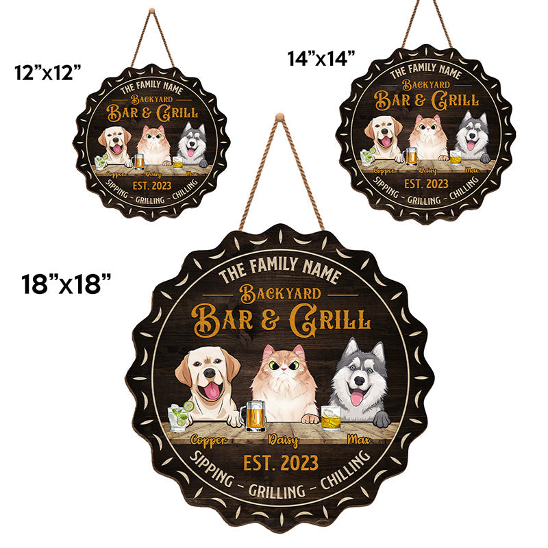 Family Pet Bar & Grill - Dog & Cat Personalized Custom Shaped Home Decor Wood Sign - House Warming Gift For Pet Owners, Pet Lovers