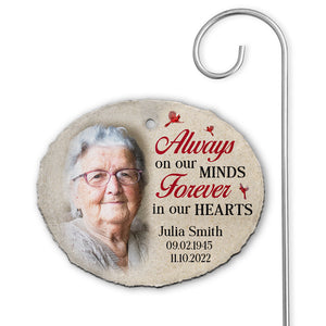 Custom Photo You're Always On Our Minds - Memorial Personalized Custom Oval Shaped Memorial Garden Slate & Hook - Sympathy Gift For Family Members