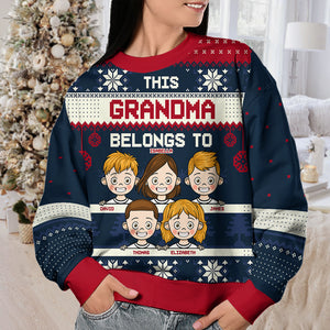 This Grandma Belongs To Red Style - Family Personalized Custom Ugly Sweatshirt - Unisex Wool Jumper - New Arrival Christmas Gift For Grandma, Grandparents