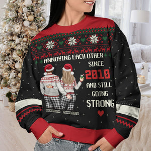 Annoying Each Other Since - Couple Personalized Custom Ugly Sweatshirt - Unisex Wool Jumper - Christmas Gift For Husband Wife, Anniversary
