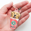 Puppuccino Catpuccino Coffee - Dog & Cat Personalized Custom Flower Shaped Acrylic Keychain - Gift For Pet Owners, Pet Lovers