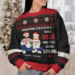 Annoying Each Other Every Year And Still Going Strong - Couple Personalized Custom Ugly Sweatshirt - Unisex Wool Jumper - Christmas Gift For Husband Wife, Anniversary