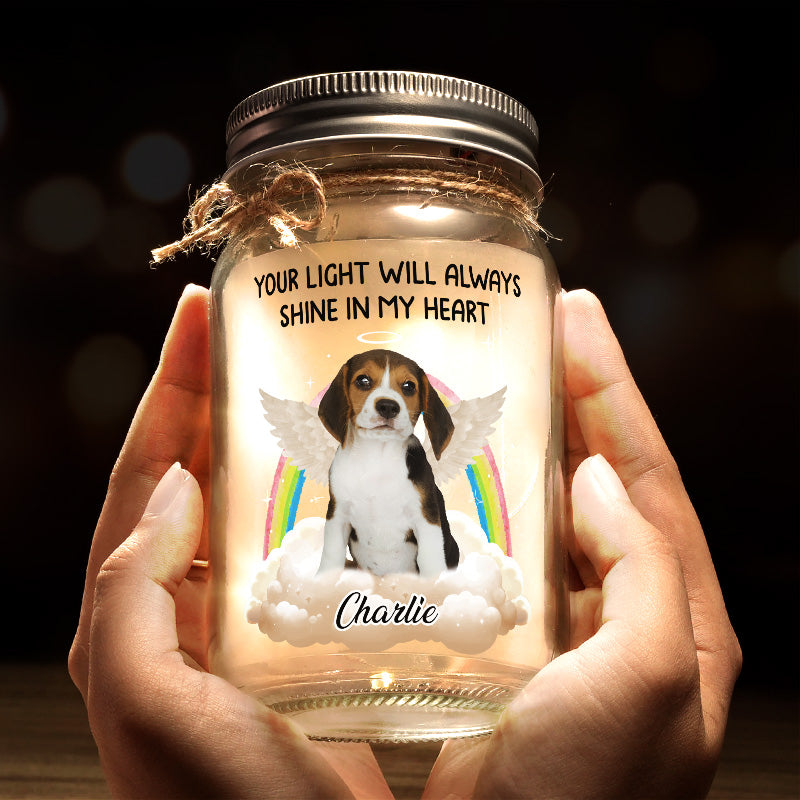 Custom Photo A Piece Of My Heart Is At The Rainbow Bridge - Memorial Personalized Custom Mason Jar Light - Sympathy Gift For Pet Owners, Pet Lovers