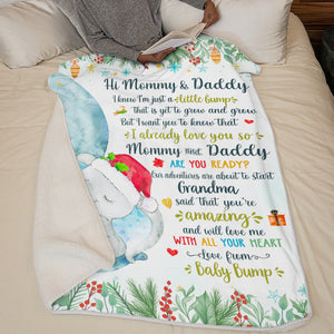 I'm Just A Little Bump - Family Personalized Custom Baby Blanket - Baby Shower Gift, First Christmas Gift, Christmas Gift For First Mom