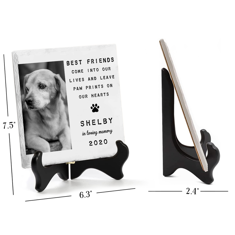 Custom Photo You Leave Paw Prints On Our Hearts - Memorial Personalized Custom Square Shaped Ceramic Plaque With Stand - Sympathy Gift, Gift For Pet Owners, Pet Lovers