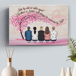 We'll Always Be Connected By Heart - Family Personalized Custom Horizontal Canvas - Gift For Siblings, Brothers, Sisters