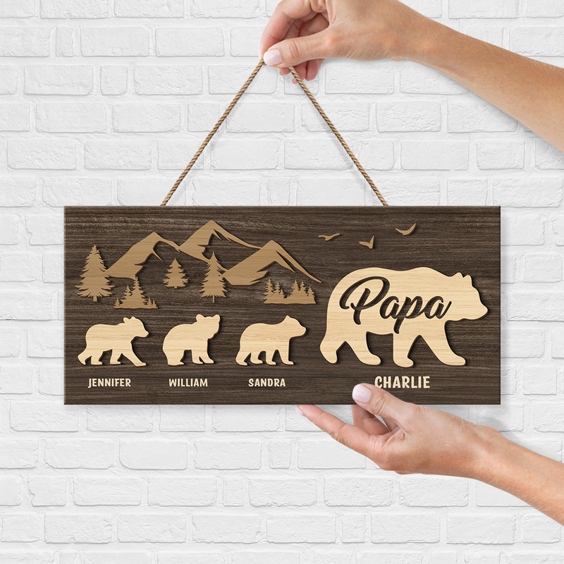Follow Papa Bear - Family Personalized Custom Rectangle Shaped Home Decor Wood Sign - House Warming Gift For Dad