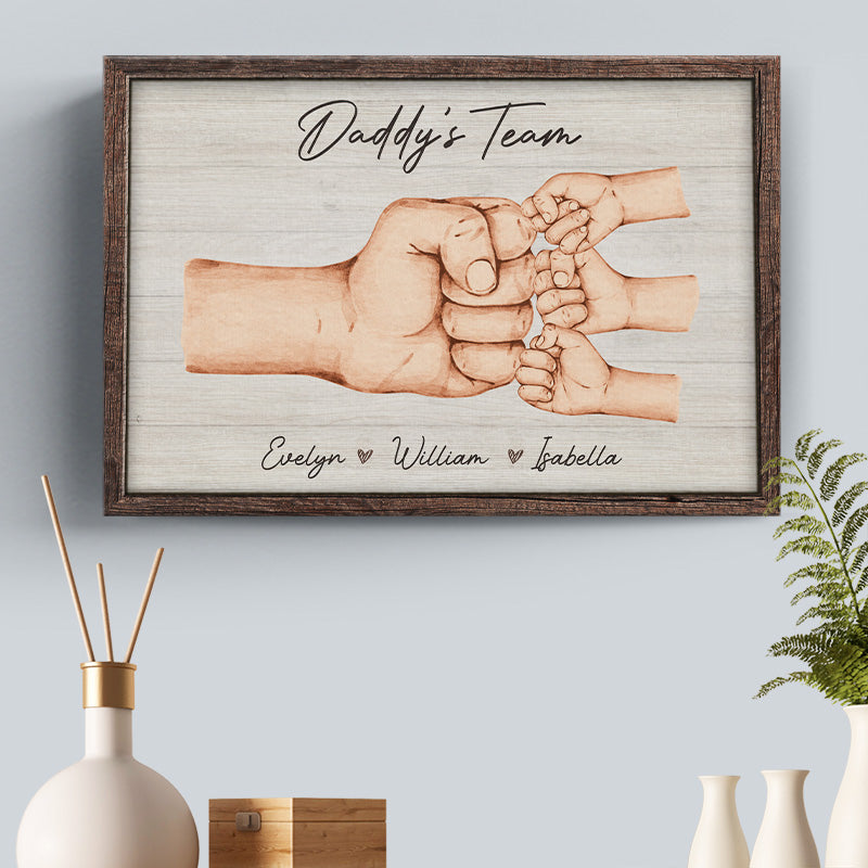 Daddy & Kids, Together We're A Team - Family Personalized Custom Horizontal Canvas - Father's Day, Birthday Gift For Dad