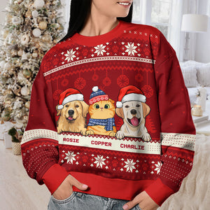 Merry Christmas, Pet Lovers - Personalized Custom Unisex Ugly Christmas Sweatshirt, Wool Sweatshirt, All-Over-Print Sweatshirt - Gift For Pet Lovers, Christmas Gift
