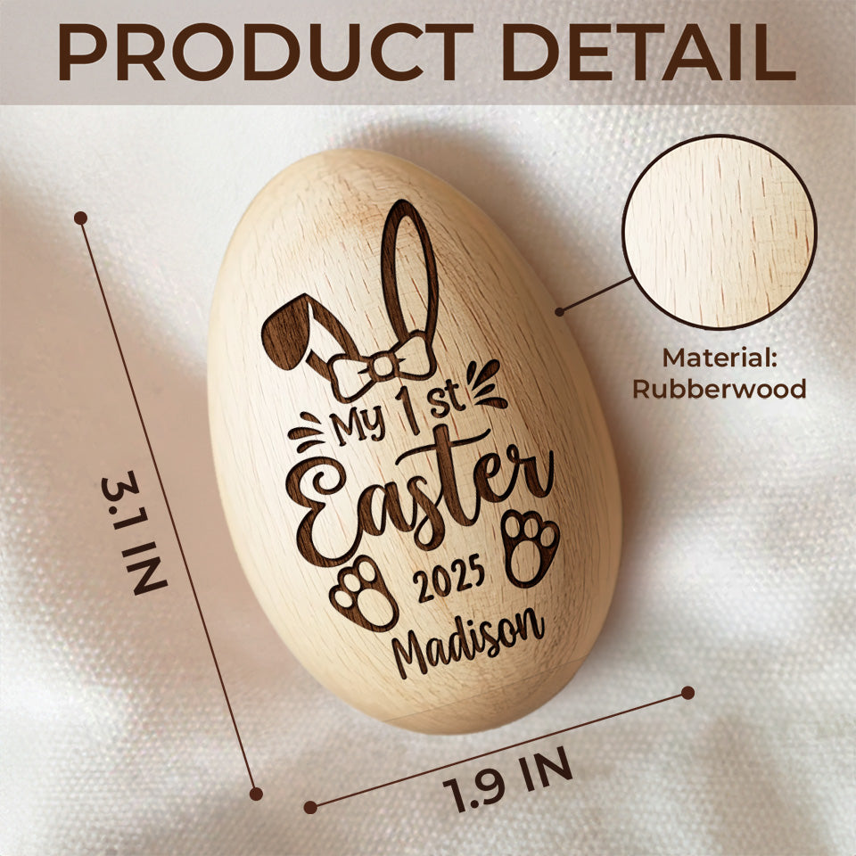 Soft As A Bunny, Sweet As Easter Candy - Family Personalized Custom Wooden Egg Shaker - Easter Gift For Baby Kids, Newborn Baby