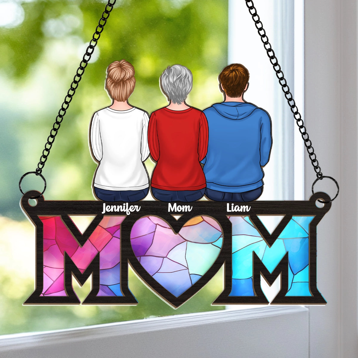 Motherhood Is The Greatest Thing - Family Personalized Window Hanging Suncatcher - Mother's Day, Gift For Mom, Grandma