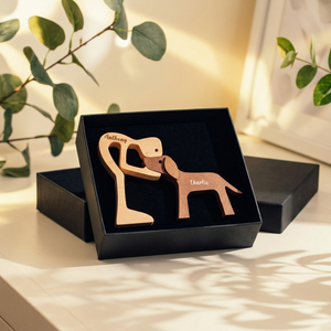 Personalized Custom Wooden Pet Carvings - The Love Between You And Your Fur-Friend - Gift For Pet Lovers - Wood Sculpture Table Ornaments, Carved Wood Decor