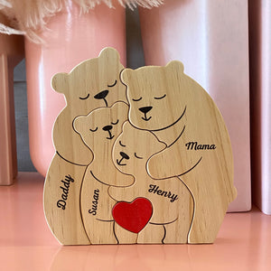 My Family - Family Personalized Custom Bear Shaped Wooden Art Puzzle - Wooden Pet Carvings, Wood Sculpture Table Ornaments, Carved Wood Decor - Gift For Family Members