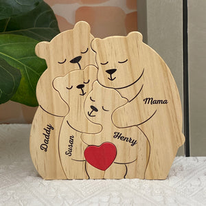 My Family - Family Personalized Custom Bear Shaped Wooden Art Puzzle - Wooden Pet Carvings, Wood Sculpture Table Ornaments, Carved Wood Decor - Gift For Family Members