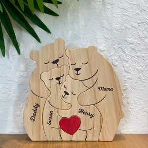 My Family - Family Personalized Custom Bear Shaped Wooden Art Puzzle - Wooden Pet Carvings, Wood Sculpture Table Ornaments, Carved Wood Decor - Gift For Family Members