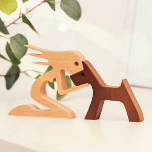 The Love Between You And Your Fur-Friend - Gift For Pet Lovers - Wooden Pet Carvings, Wood Sculpture Table Ornaments, Carved Wood Decor