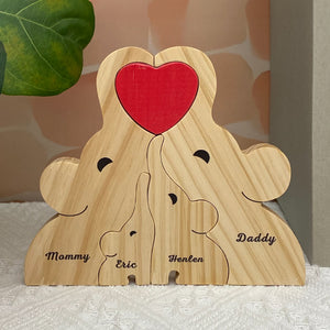 Lovely Family - Family Personalized Custom Elephant Shaped Wooden Art Puzzle - Wooden Pet Carvings, Wood Sculpture Table Ornaments, Carved Wood Decor - Gift For Family Members