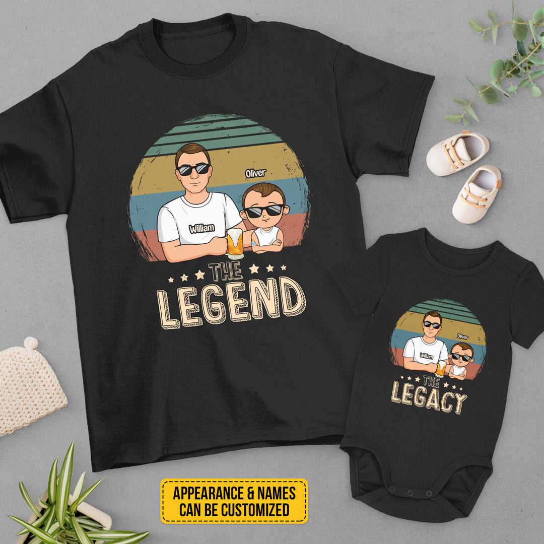 The Legend & The Legacy - Family Personalized Custom Matching T-Shirt and Baby Onesie - Father's Day, Baby Shower Gift, Gift for First Dad - Pawfect