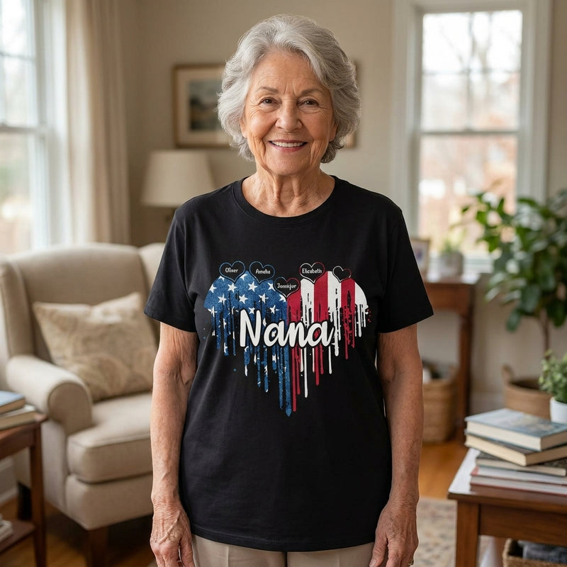 Nana & Her Kids - Family Personalized Custom Unisex Patriotic T-shirt, Hoodie, Sweatshirt - Independence Day, 4th Of July, Birthday Gift For Grandma