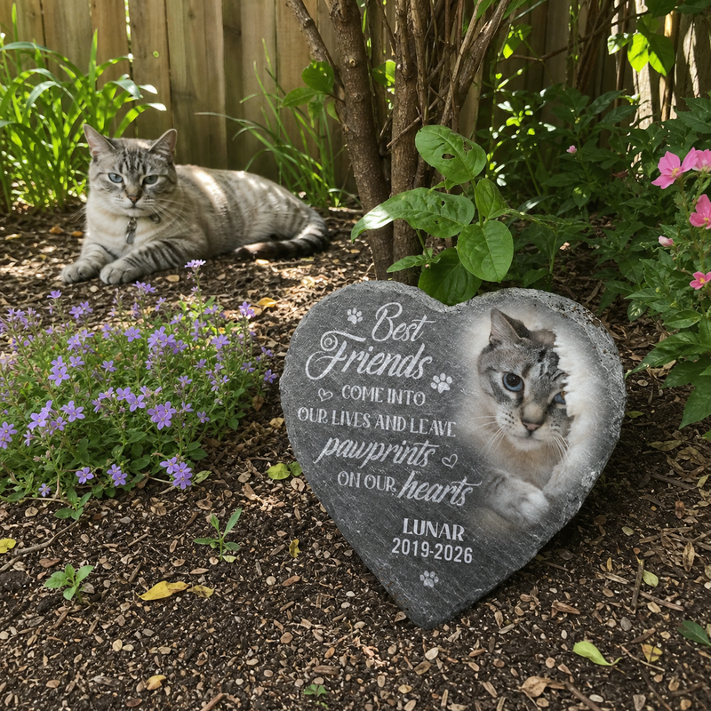 Custom Photo Heart Shaped Memorial Stone - Personalized Pet Memorial Sympathy Gifts For Dogs, Cats - Cherished Memories, Endless Love