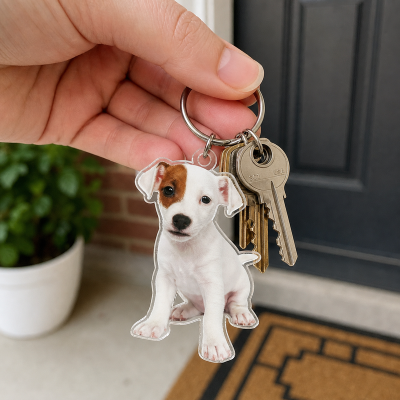 Custom Photo My Furry Friend Is My Holiday Cheer - Dog & Cat Personalized Custom Shaped Acrylic Keychain - Gift For Pet Owners, Pet Lovers