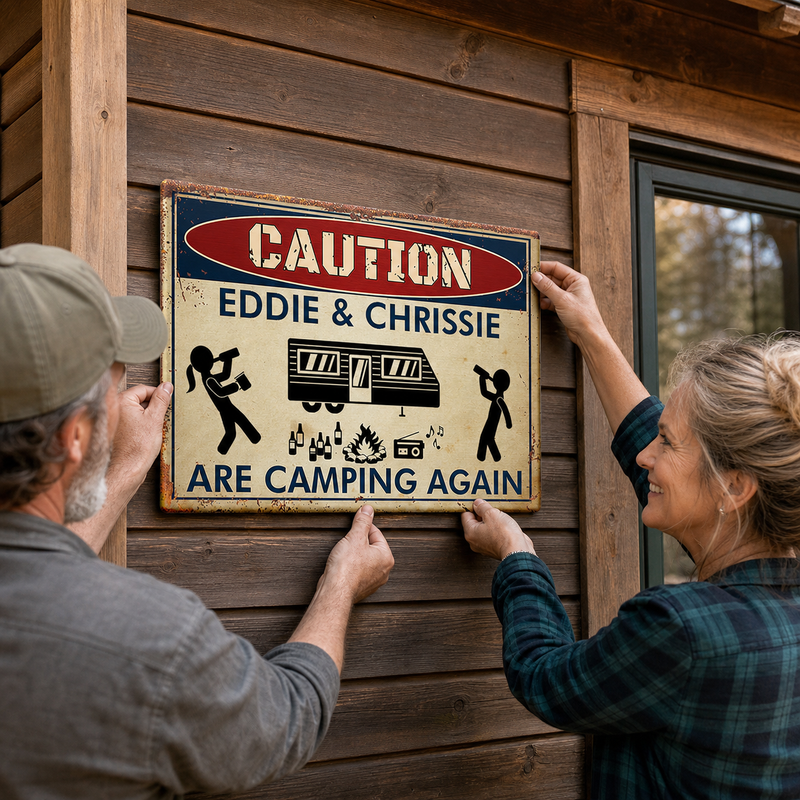 Caution For Campers - Personalized Camping Metal Sign