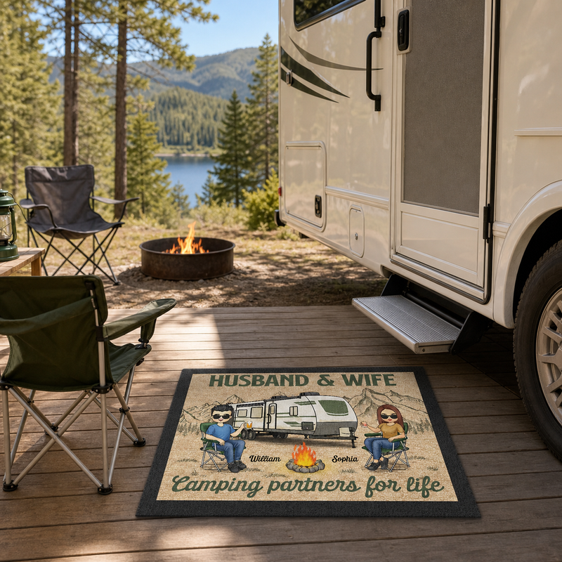 Husband And Wife, Camping Partners For Life - Camping Personalized Custom Home Decor Decorative Mat - House Warming Gift For Husband Wife, Camping Lovers