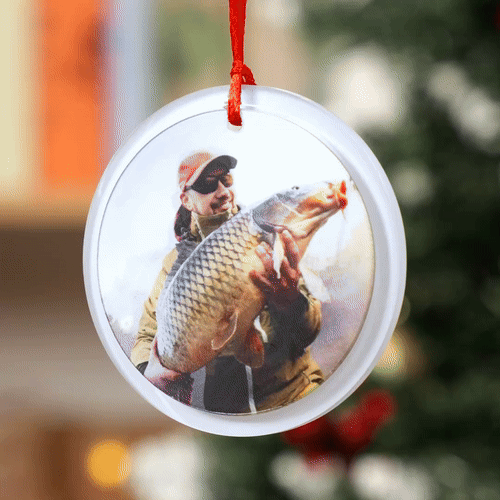 Custom Photo Lenticular Crystal Ornament - Personalized Christmas Birthday Fishing Gifts For Fisherman - Casting Joy Into Cold Waters