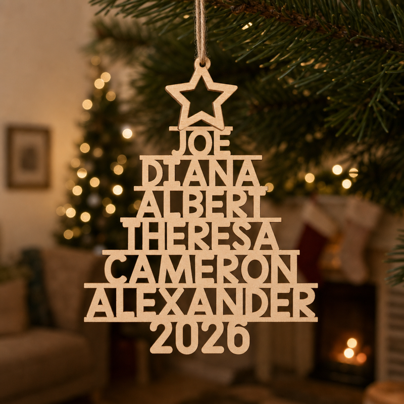 Family Christmas Tree - Family Personalized Custom Ornament - Wood Custom Shaped - Christmas Gift For Family Members