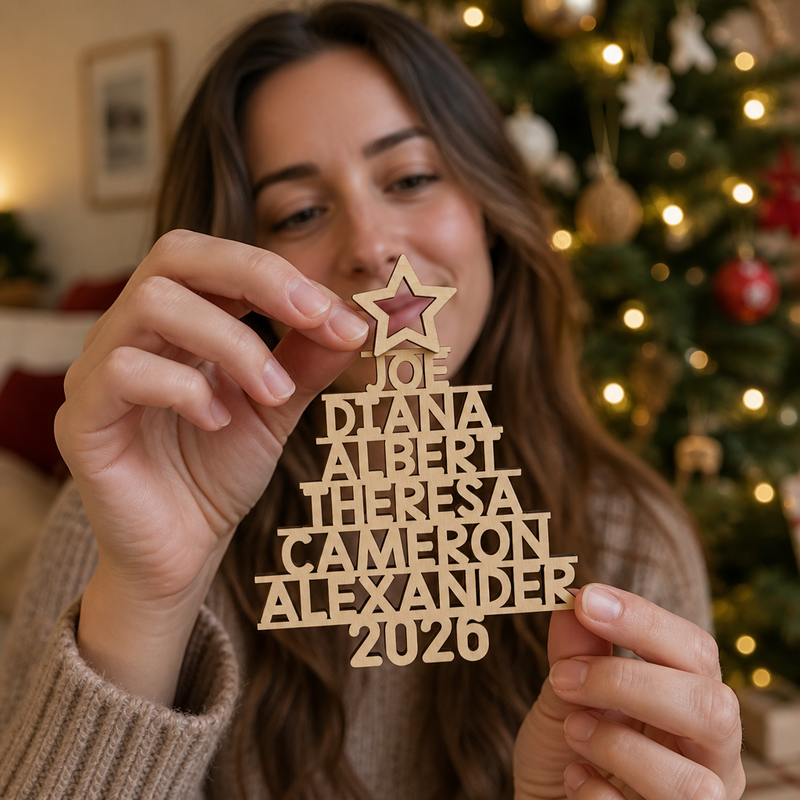 Family Christmas Tree - Family Personalized Custom Ornament - Wood Custom Shaped - Christmas Gift For Family Members