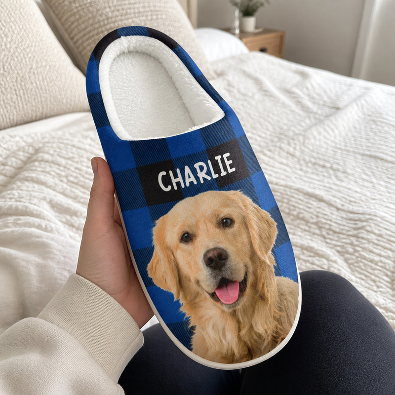 Custom Photo Happiness Is A Warm Puppy - Dog & Cat Personalized Custom Fluffy Slippers - Gift For Pet Owners, Pet Lovers