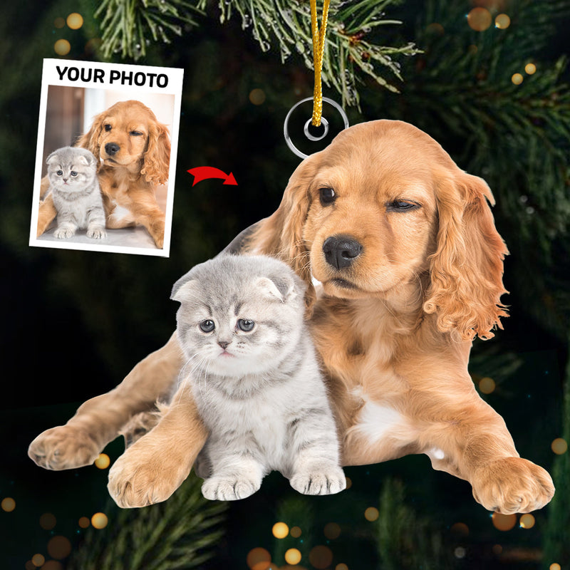 Custom Photo Me And The Pets - Dog & Cat Personalized Custom Ornament - Acrylic Custom Shaped - Christmas Gift For Pet Owners, Pet Lovers