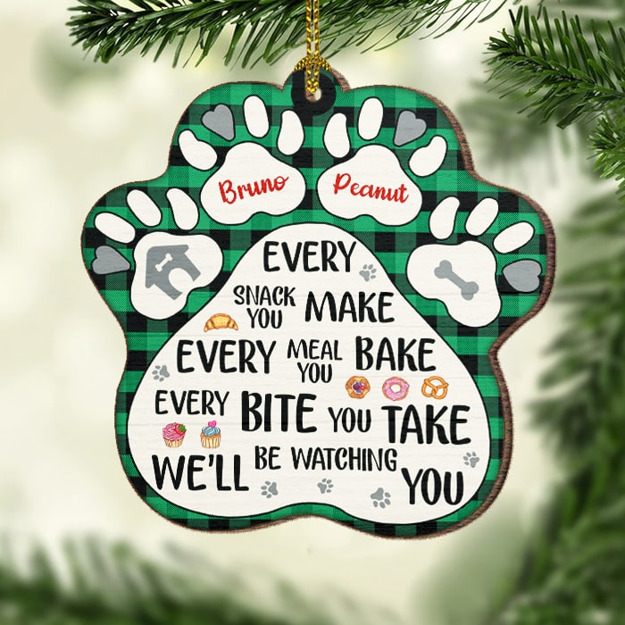 We'll Be Watching You - Personalized Custom Paw Shaped Wood Christmas Ornament