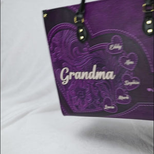 Grandmothers Are The Roots Of A Family Tree - Family Personalized Custom Leather Handbag - Gift For Mom, Grandma