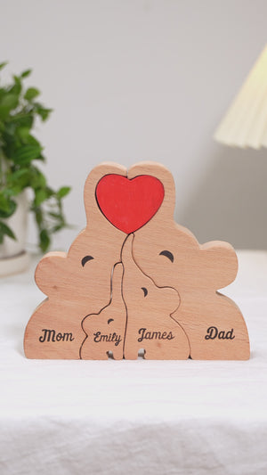 Lovely Family - Family Personalized Custom Elephant Shaped Wooden Art Puzzle - Wooden Pet Carvings, Wood Sculpture Table Ornaments, Carved Wood Decor - Gift For Family Members