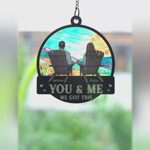 I Love You To The Moon And Back - Couple Personalized Window Hanging Suncatcher - Gift For Husband Wife, Anniversary