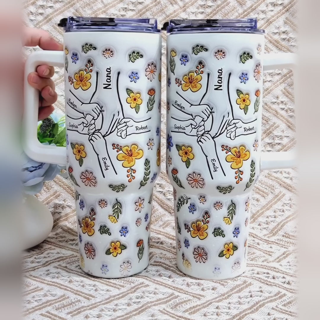 We Are Born Of Love, Love Is Our Mum - Family Personalized Custom 3D Inflated Effect Printed 40 Oz Stainless Steel Tumbler With Handle - Mother's Day, Gift For Mom, Grandma