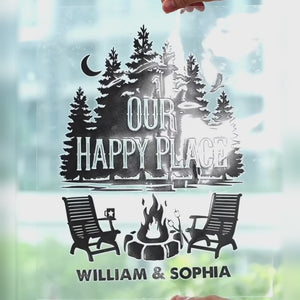 Our Happy Place - Camping Personalized Custom RV Decal - Gift For Camping Lovers