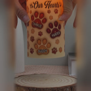 You Left Paw Prints On Our Hearts - Memorial Personalized Custom 3D Inflated Effect Printed LED Candle - Sympathy Gift, Christmas Gift For Pet Owners, Pet Lovers