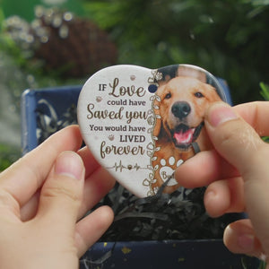 Custom Photo Death Ends A Life, Not A Relationship - Memorial Personalized Custom Ornament - Ceramic Heart Shaped - Christmas Gift, Sympathy Gift For Pet Owners, Pet Lovers