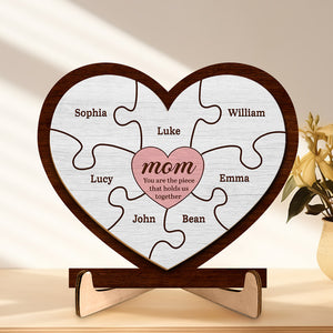 We Love You To Pieces - Family Personalized Custom 2-Layered Wooden Plaque With Stand - House Warming Gift For Mom