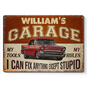 Custom Photo My Garage, My Tools, My Rules - Family Personalized Custom Garage Metal Sign - Father's Day Gift, Gift For Him