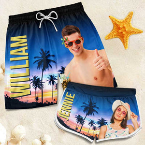 Custom Photo Summer Time - Funny Personalized Custom Tropical Hawaiian Aloha Couple Beach Shorts - Summer Vacation Gift, Birthday Party Gift For Husband Wife
