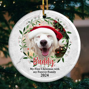 My First Christmas With My Forever Family - Personalized Custom Round Shaped Ceramic Christmas Ornament - Upload Image, Gift For Pet Lovers, Christmas Gift