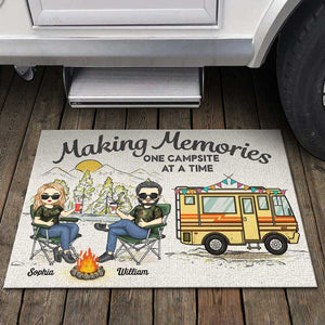 The Great Outdoors Is My Happy Place - Camping Personalized Custom Home Decor Decorative Mat - House Warming Gift For Husband Wife, Camping Lovers