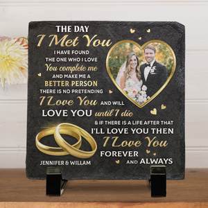 Custom Photo Happily Ever After - Couple Personalized Custom Square Shaped Rock Slate - Gift For Husband Wife, Anniversary