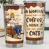 A Woman Cannot Survive On Coffee Alone - Dog & Cat Personalized Custom Tumbler - Birthday Gift For Pet Owners, Pet Lovers